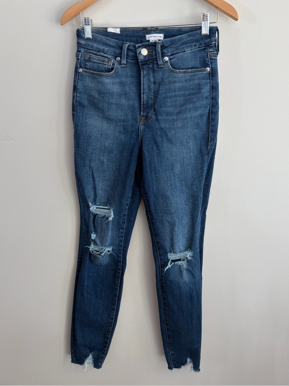 Good American Dark Blue Distressed Skinny Jeans